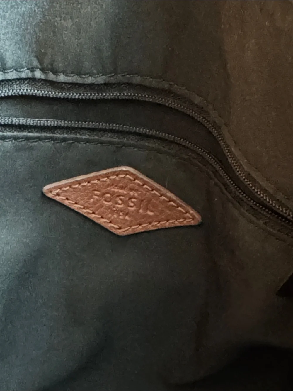 Fossil Black Leather Satchel with Brown Strap Accent